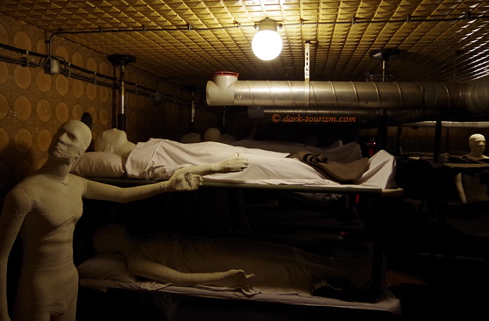 Vukovar hospital memorial in the basement illustrating the crammed conditions of teh war refugees